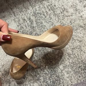 Christian Louboutin beige platform peep toe heels